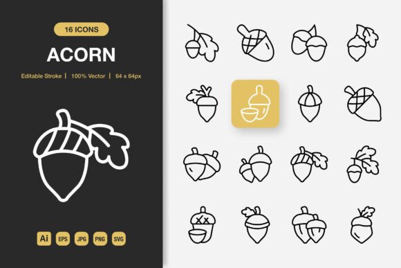 Acorn Outline Icons for Commercial Graphics