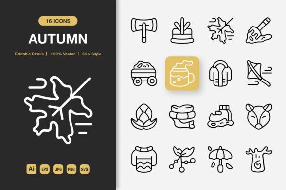 Autumn Outline Icons: A Graphic Design Asset for Modern Content