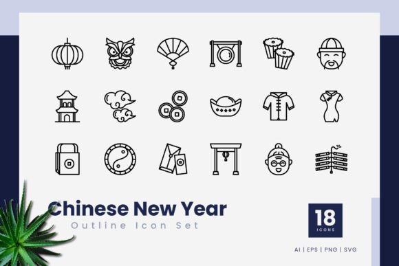 Chinese New Year Outline Icons for Modern Web Design