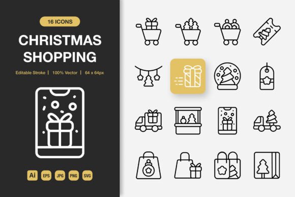 Christmas Shopping Outline Icons Review