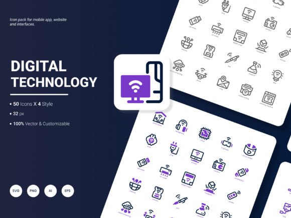 Digital Technology Icon Pack for Modern Graphics