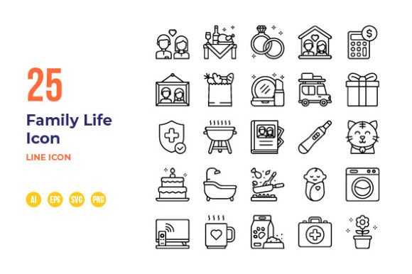 Family Life and Home Daily Activity Icon for Graphics and Icons