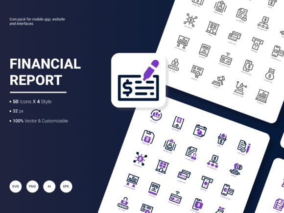 Financial Report Icon Pack: Stylish Graphics for Modern Web Design