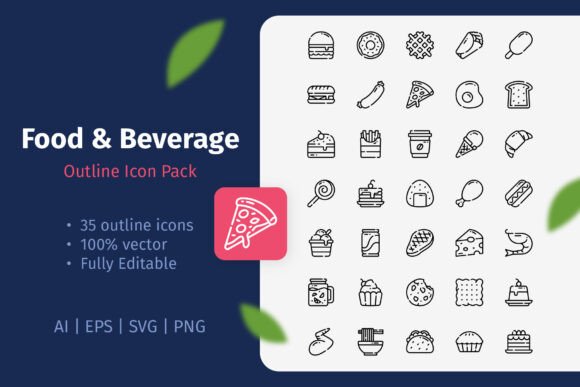Food and Beverage Outline Icon Pack for Graphics and Icons