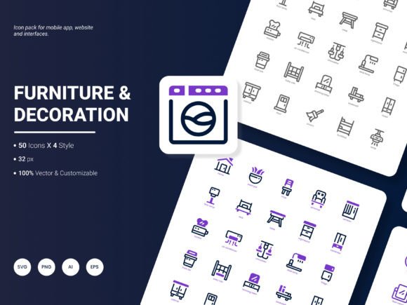 Furniture and Decoration Icon Pack for Digital Sellers