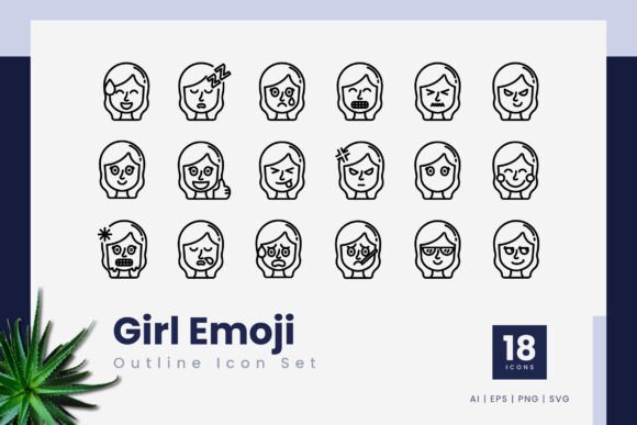 Girl Emoji Outline Icons for Local Business Graphics