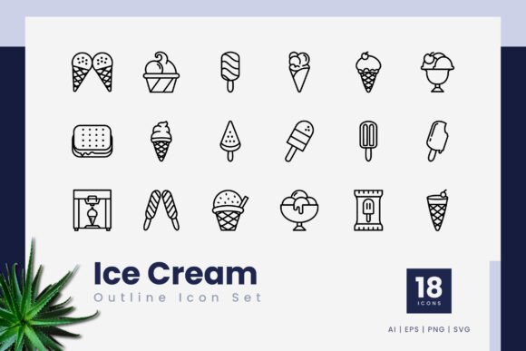 Ice Cream Outline Icons for Handmade Creations