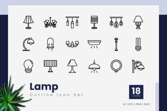Lamp Outline Icons for Graphic Design Projects