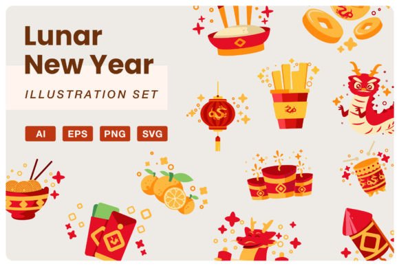 Lunar New Year Illustration Set for Branding and Design