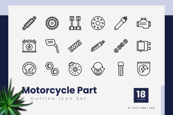 Motorcycle Part Outline Icons Graphics