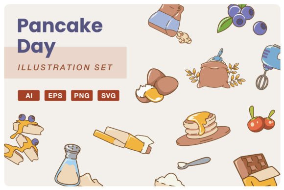 Pancake Day Illustration Set for Branding and Design