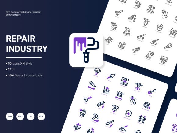 Repair Industry Icon Pack: Modern Graphics for Professional Content