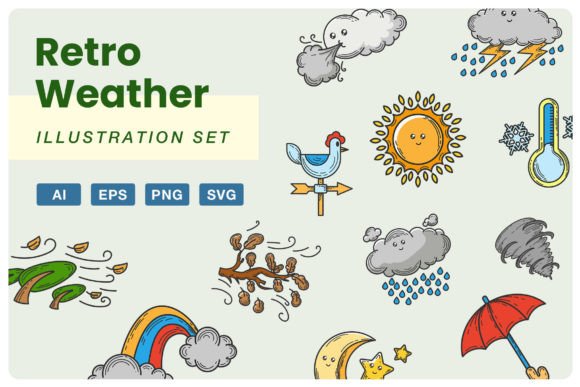 Retro Weather Illustration Set for Creative Design