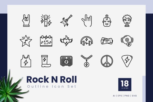 Rock N Roll Outline Icons for Handmade Crafts and Graphics