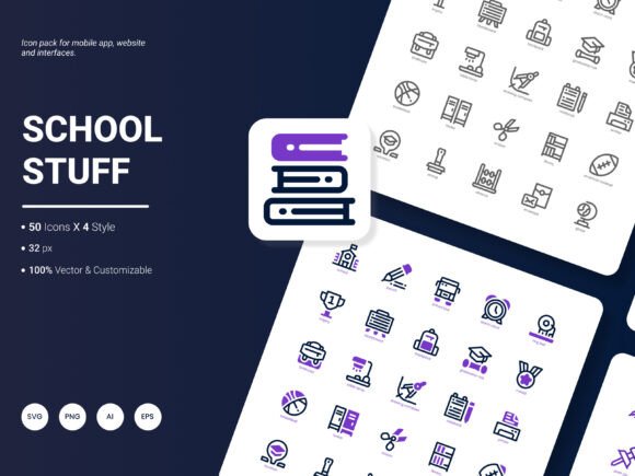 School Stuff Icon Pack for Creative Graphics