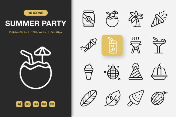 Summer Party Outline Icons for Modern Branding and Marketing
