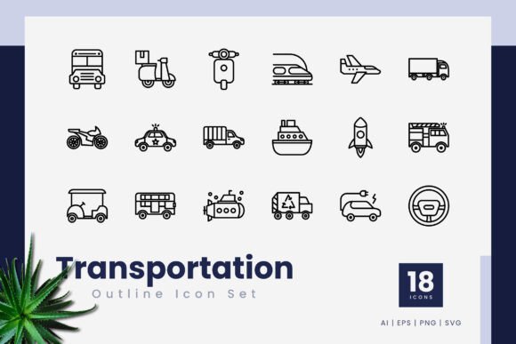 Transportation Outline Icons for Commercial Graphics