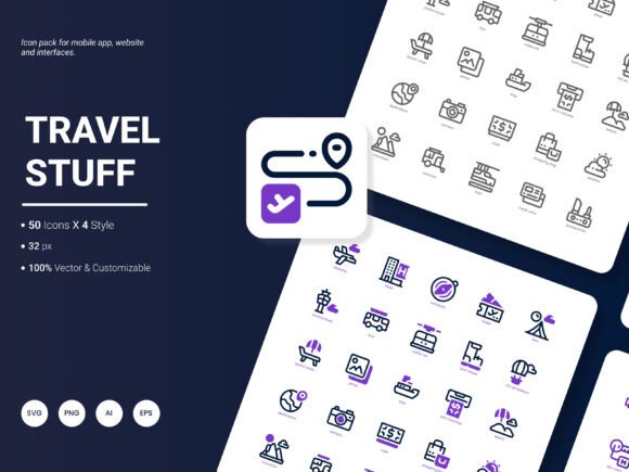 Travel Stuff Icon Pack: A Modern Graphic Asset for Content Creators