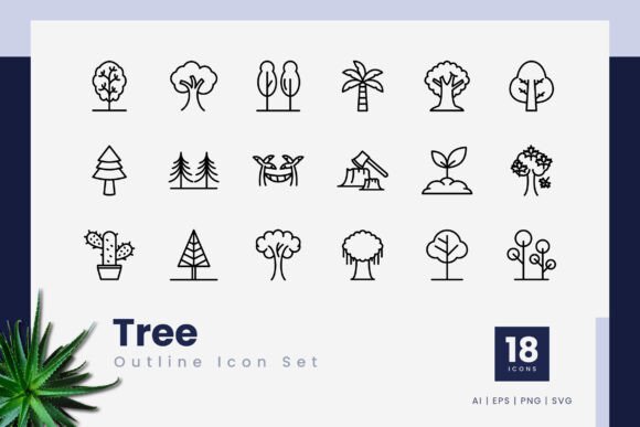 Tree Outline Icons for Graphics and Digital Selling