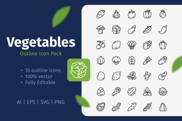 Vegetables Outline Icon Pack for Modern Graphics and Icons