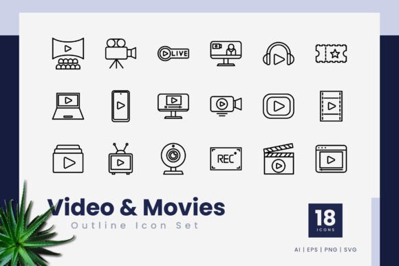 Video and Movies Outline Icons for Crafting Projects