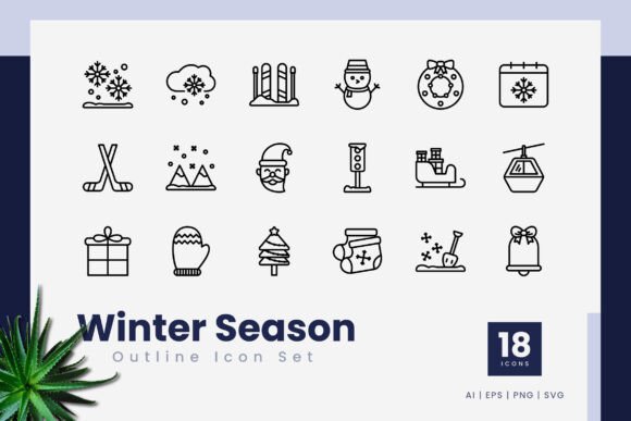 Winter Season Outline Icons for Graphics and Digital Products